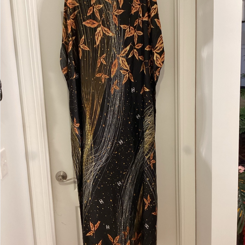 Elegant Black and Orange Kimono Caftan Dress